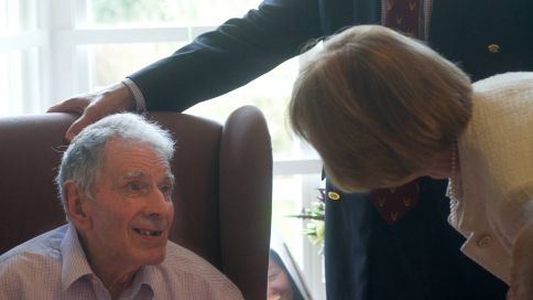 Jack Bissett celebrates his 100th birthday with a visit from Sir John and Lady McColl at Palm Springs Nursing Home. Picture: JON GUEGAN